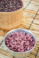 Cooked purple rice berry, clean food.