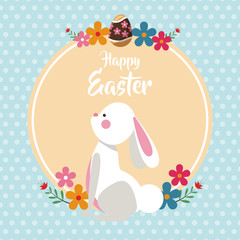 happy easter bunny with flowers dots background vector illustration eps 10