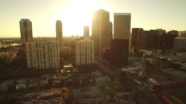 Los Angeles Sunset Skyscrapers Aerial 06 Century City