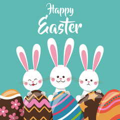 Obraz na płótnie Canvas cute bunnies with egg ornament happy easter vector illustration eps 10
