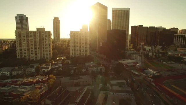 Los Angeles Sunset Skyscrapers Aerial 08 Century City