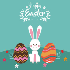 happy easter bunny egg flowers vector illustration eps 10