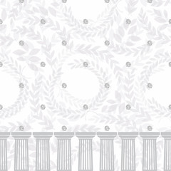 seamless ancient Greek columns with olive branch pattern background