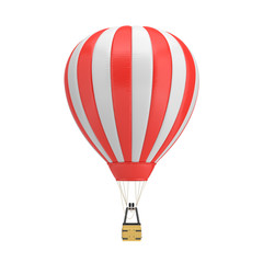 Fototapeta premium 3d rendering of a red and white hot air balloon with a basket on white background.