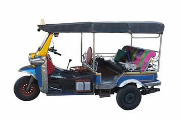 Thai auto rickshaw or tuk-tuk on white background , Concept idea travel in thailand