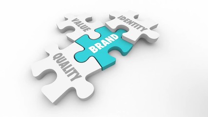 Brand Puzzle Pieces Quality Value Identity Trust Words 3d Animation
