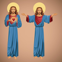 two image jesus christ sacred heart vector illustration eps 10