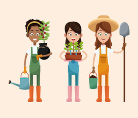 group women farmer equipment work vector illustration eps 10