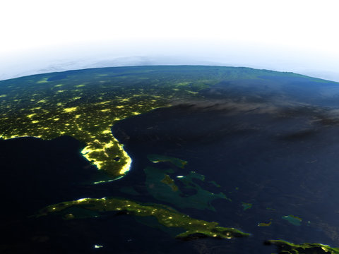 East coast of USA at night on planet Earth
