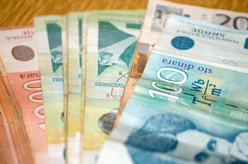 Obraz premium Serbian currency dinar. Banknotes of 500, 200 and 100 dinars