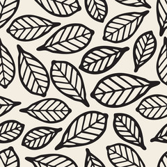seamless monochrome leaf pattern background