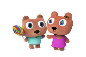 Mama Bear and Baby Bear 3D rendering