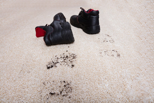 Pair Of Shoes With Mud On Carpet Floor