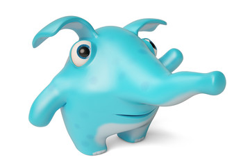 Cute blue cartoon elephant,3D illustration.