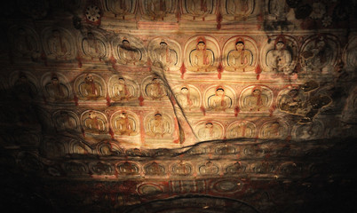 painting of Buddha in cave, sri lanka 