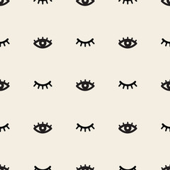 seamless monochrome eye and eyelash pattern background