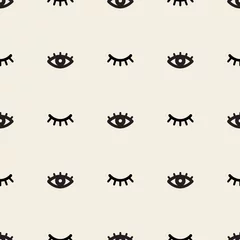Afwasbaar behang naadloze zwart-wit oog- en wimperpatroonachtergrond © MYMNY