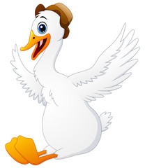 Cute swan cartoon wearing a hat