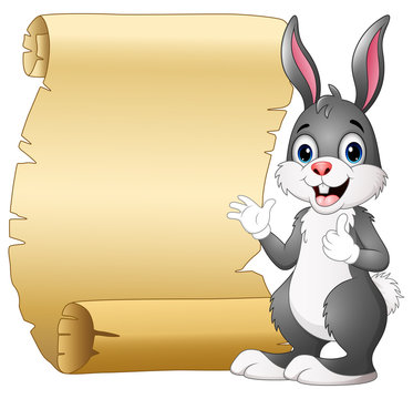 Cartoon rabbit and scroll paper