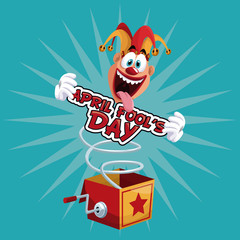 april fools day fun jester box surprise vector illustration eps 10