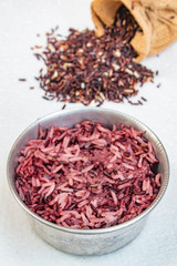 Cooked purple rice berry, clean food.