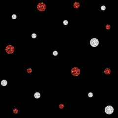 SEAMLESS SILVER AND RED DOT GLITTER PATTERN ON BLACK BACKGROUND