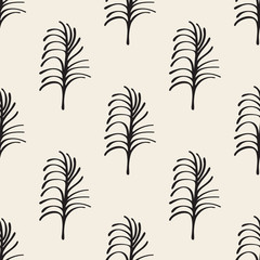 seamless monochrome hand drawn leaf pattern background