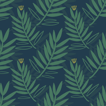 seamless green hand drawn leaf pattern background