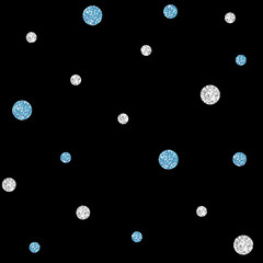 SEAMLESS BLUE AND SILVER DOT GLITTER PATTERN ON BLACK BACKGROUND
