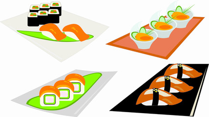 sushi and rolls, sashimi, sushi sets, Japanese kitchen, traditional Japanese food, sushi with tuna, salmon, lettuce, cucumber and fish