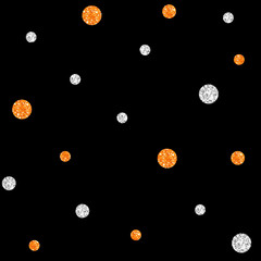 SEAMLESS SILVER AND ORANGE DOT GLITTER PATTERN ON BLACK BACKGROUND