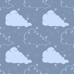 seamless hand drawn cloud with silver dot glitter pattern background