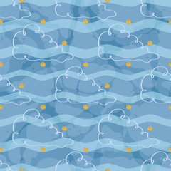 seamless hand drawn cloud with gold dot glitter pattern background