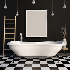  interior of the bathroom. frame  mock up. 3d illustration.
