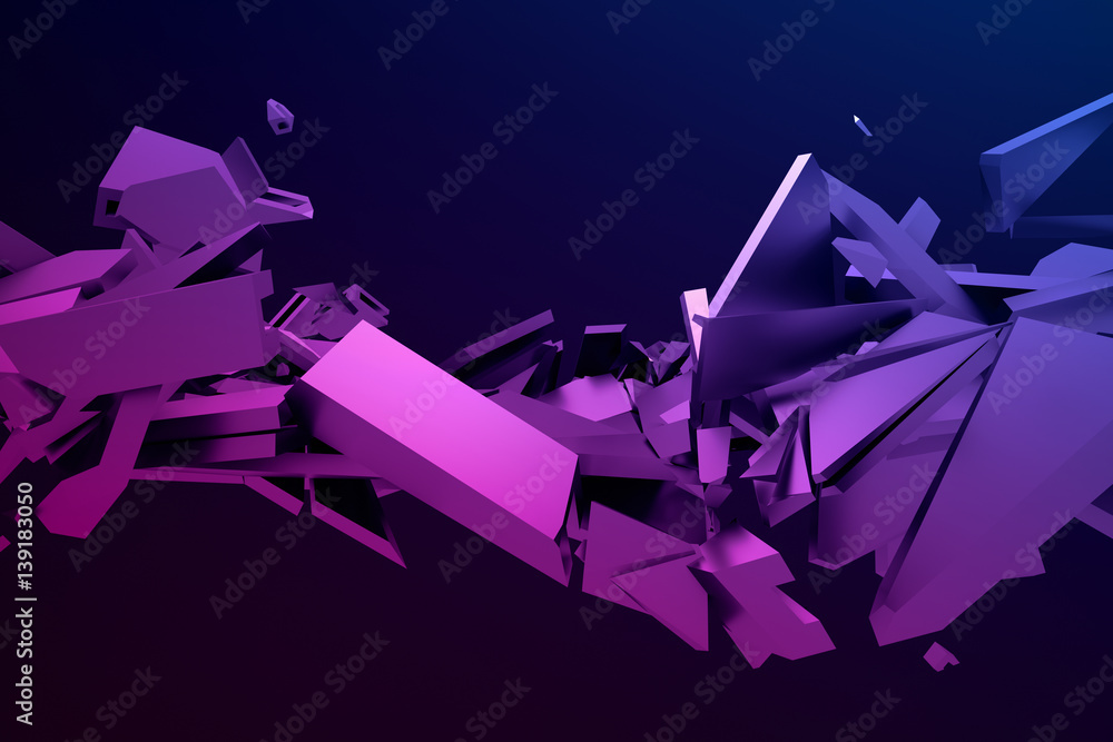 Aufkleber abstract 3d rendering of cracked surface. background with broken shape. wall destruction. bursting w