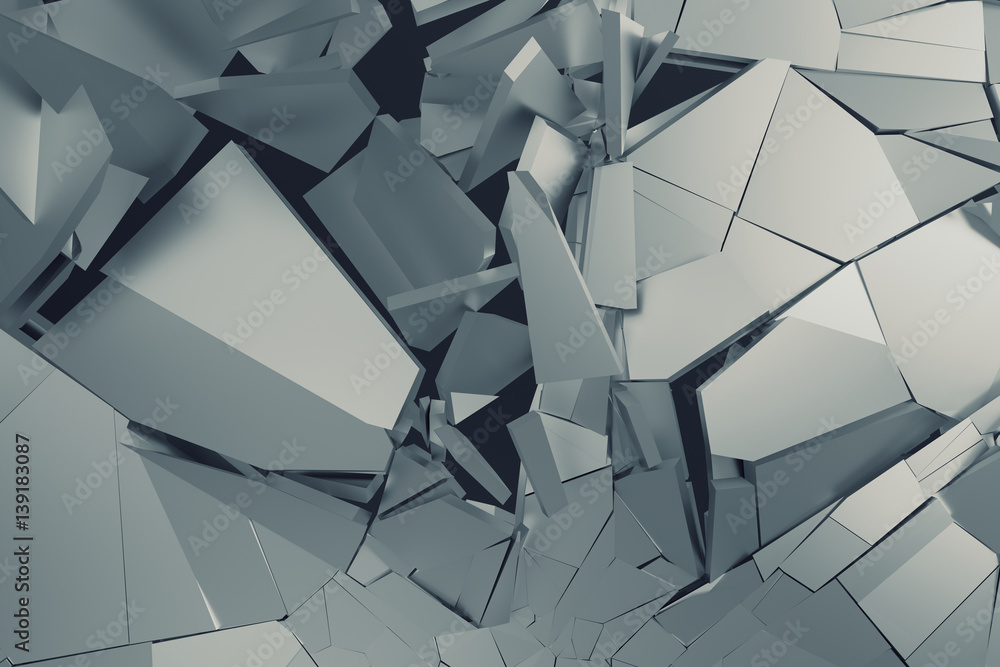 Poster abstract 3d rendering of cracked surface. background with broken shape. wall destruction. bursting w