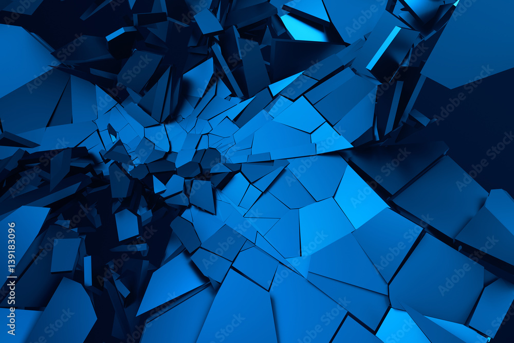 Poster abstract 3d rendering of cracked surface. background with broken shape. wall destruction. bursting w