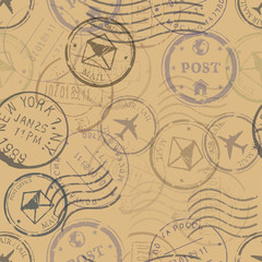 Fototapeta na wymiar Vector Seamless Pattern of Postal Stamps