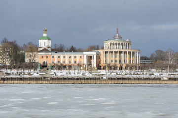 Naklejka premium The building of the river station in Tver. View from the Volga River. Built in 1938.
