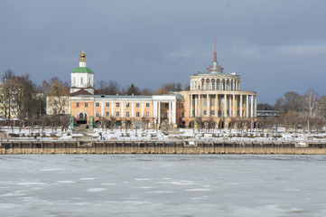 The building of the river station in Tver. View from the Volga River. Built in 1938.