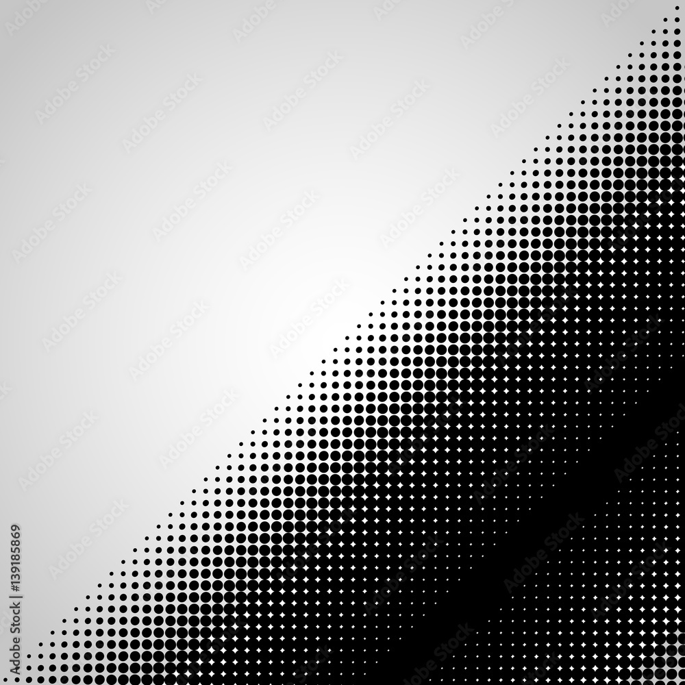 Poster halftone abstract black dots design element isolated on a white background.