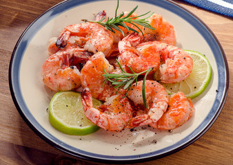 Shrimps with herbs and lime.