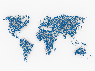 World map made of blue dot. 3D rendering