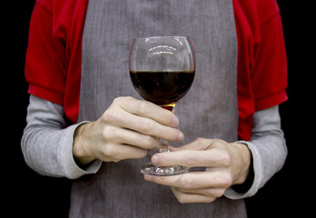 Glass glass with coffee in hand barista