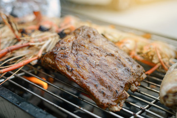 BBQ pork rip grill on the charcoal stove