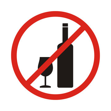 Do not drink icon. No drink sign isolated on white background. Red circle prohibition symbol. Stop flat symbol. Stock