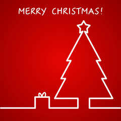 Vector Illustration of Christmas Outline BAckground for Design, Website, Banner. New year and xmas Element Template. Christmas tree and box of gifts and present under it.