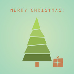 Christmas tree with gift. Christmas card.