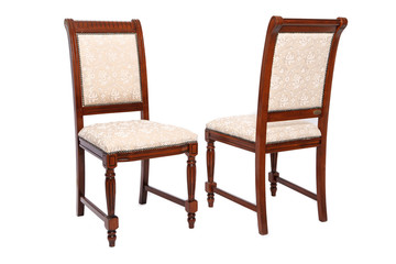 Wooden comfortable brown chairs isolated on white background