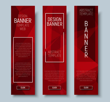 web banners with abstract polygonal red background